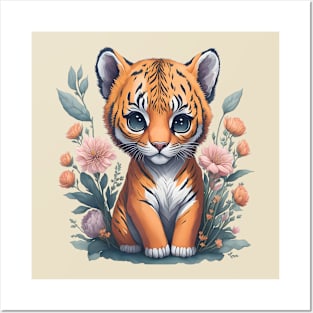 Cute Floral Tiger 5 Posters and Art